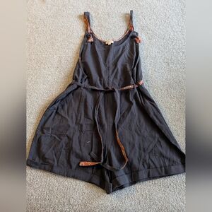 Hem & Thread Slate Blue Gray Jumpsuit with Orange Accents Size L